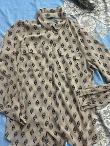 M&S Women Sheer Printed Button-Up Blouse
