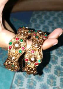 Exquisite Embellished Gold Bangles