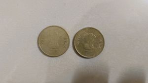 Two Pieces Five Rupee Coins 75 Years Independence