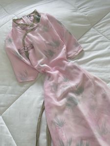 Vintage Pink Floral Cheongsam Dress