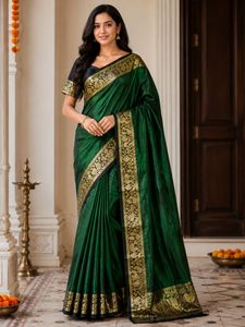 Elegant Green Saree with Gold Border