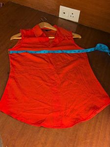 Sleeveless Red Collared Top