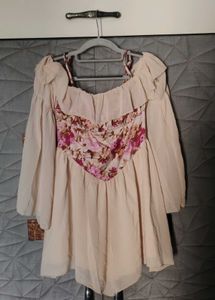 Cider Floral Corset Sheer Sleeve Dress