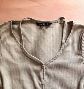 ZUDIO Ribbed Button-Up Long Sleeve Top