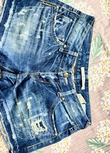 Distressed Blue Denim Shorts
