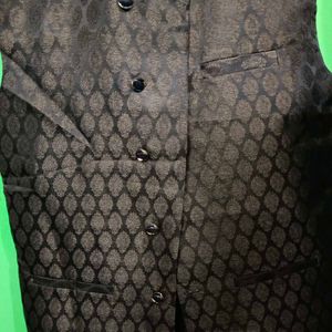Premium Black Brocade Nehru Vest