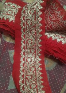 Lace, Red colour whitta fabric lace with golden se