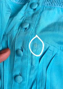 Bebe Blue Top with Mesh Detail
