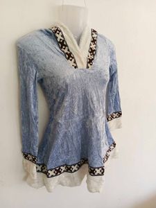 Ice Blue Crushed Velvet Hooded Dress