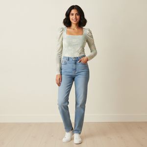 Sheer Floral Square Neck Top