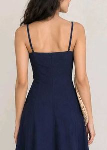 Navy Blue Button-Front Midi Dress