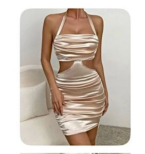 Elegant Satin Halter Cut-out Mini Dress