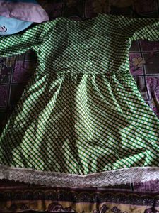 New Green Checkered Kurta with Lace Trim