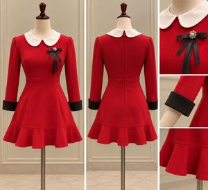 Red Fit and Flare Dress with White Collar