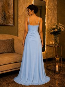 Elegant Blue Spaghetti Strap Maxi Dress