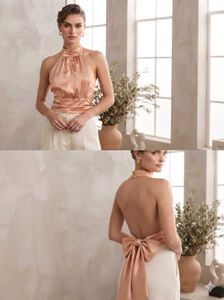Satin Halter Top with Bow Back