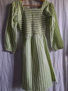 Green Striped Square Neck Dress