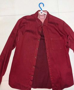 Men's Maroon Corduroy Button-Up Shirt
