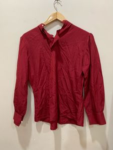 Elegant Pearl Neckline Red Blouse