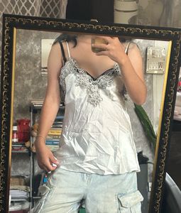 Satin Camisole with Lace Trim