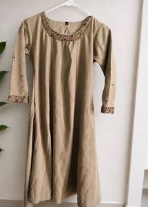 Premium Olive Green Embellished A-Line Midi Dress