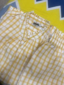 Yellow And White Cotton Night Suit