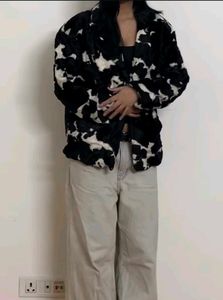 Cow Print Faux Fur Coat