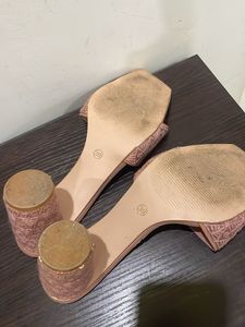 Embroidered Block Heel Slides