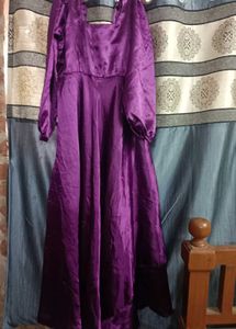 Purple Satin Ethnic Gown