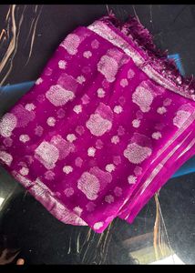 Beautiful Purple Saree with Silver Embellishments