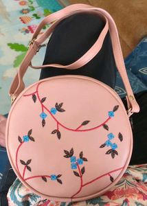 Cute Pink Embroidered Round Crossbody Bag