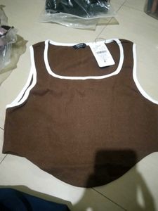 Ribbed Brown Cropped Tank Top