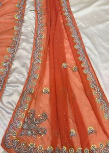 Orange Embroidered Saree