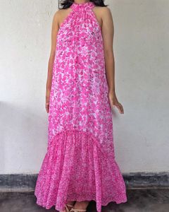Flowy Pink Floral Maxi Dress