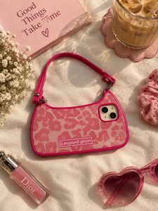 Cute Pink Leopard Print Shoulder phone bag