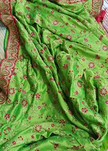 Beautiful green saree and pink blouse
