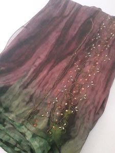 Wine Colour With Dark Green Mix up Saree Georgette