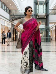 Vibrant Pink Black Saree