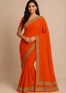 Orange Embellished Saree