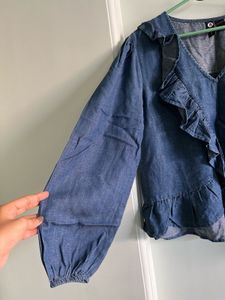 Stylish Ruffled Denim Blue Top