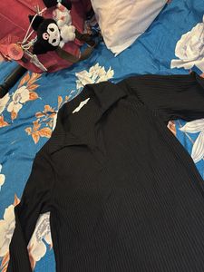 Ribbed Black Long Sleeve Mini Dress