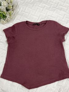 Mauve Waffle Knit Short Sleeve Top
