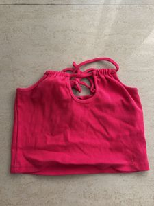 Hot Pink Ribbed Halter Crop Top