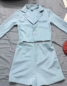 Light Blue Blazer & Shorts Set