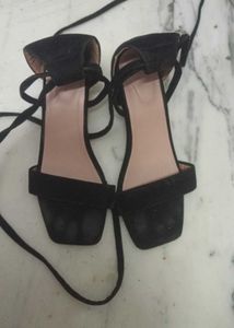 Black Suede strappy Lace-Up Block Heels