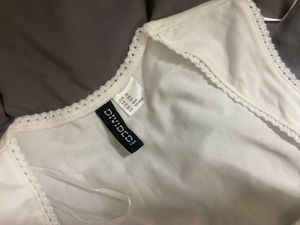 H&amp;m White Square Neck Tank Top