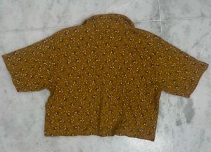 Mustard Floral Print Collared Top