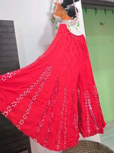 Vibrant Red Embroidered Ethnic Skirt