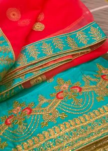 Teal &amp; Gold Embroidered Lehenga