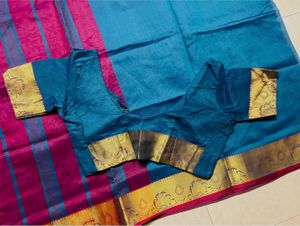 Beautiful Teal and Pink Striped Saree